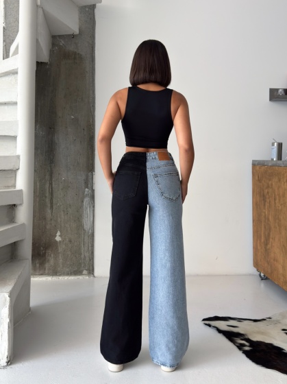 Blugi wide leg in doua culori - Img 2