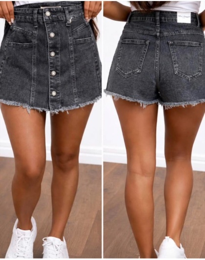 Fusta tip pantalon de blugi elastica accesorizata cu nasturi - Img 2