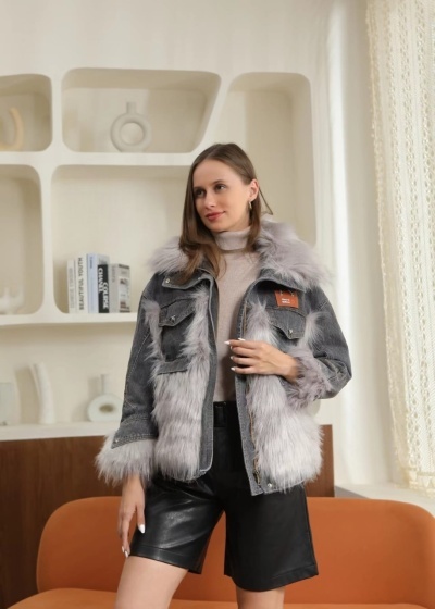 Geacă de blugi căptușită cu blană artificială - Img 2