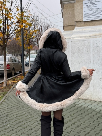 Geaca lunga din imitatie de piele cu blana artificiala - Img 2