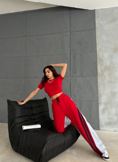 Pantaloni evazati cu denim si material textil - Img 5