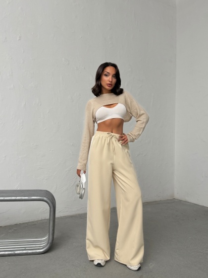 Pantaloni evazati cu detaliu dungi - Img 2