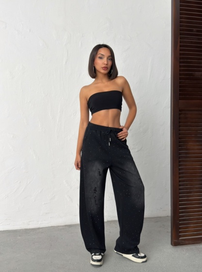 Pantaloni wide-leg cu design modern - Img 7