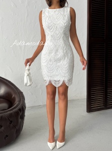 Rochie eleganta alba cu perle - Img 5