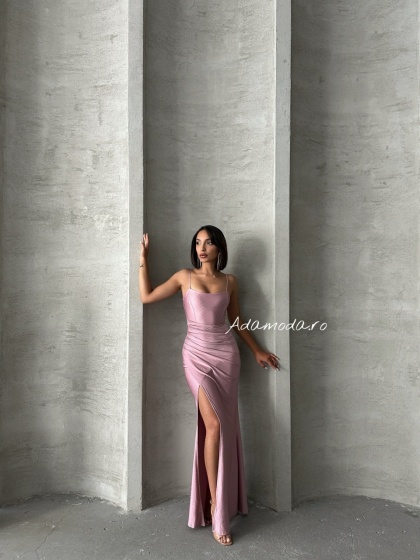 Rochie eleganta cu siret la spate accesorizata cu strasuri - Img 5