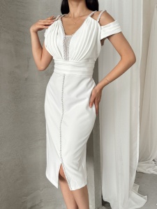 Rochie eleganta dama midi accesorizata cu strasuri - Img 3