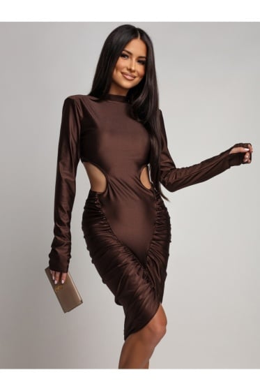 Rochie elegantă din lycra cu drapaj lateral și decolteu la spate