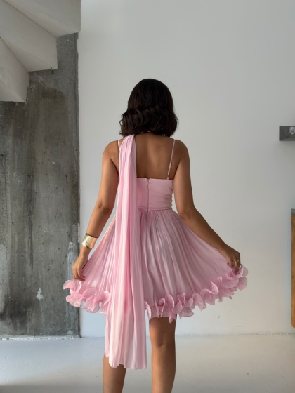 Rochie eleganta din satin creponat cu detaliu volan - Img 2