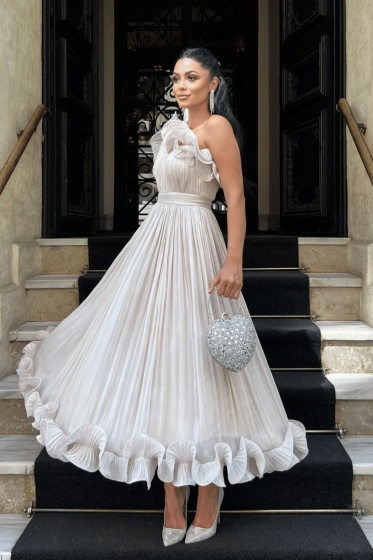 Rochie eleganta din satin creponat cu detaliu volan - Img 2