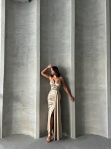 Rochie eleganta din satin lunga cu bretele - Img 7
