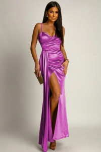 Rochie eleganta din satin lunga cu bretele - Img 1
