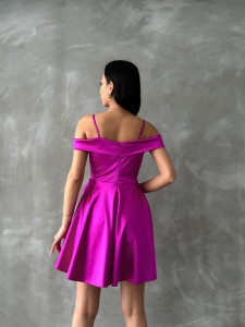 Rochie eleganta din satin scurta cu bretele - Img 2