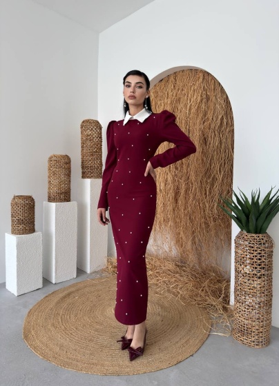 Rochie eleganta lunga accesorizata cu perlute - Img 3