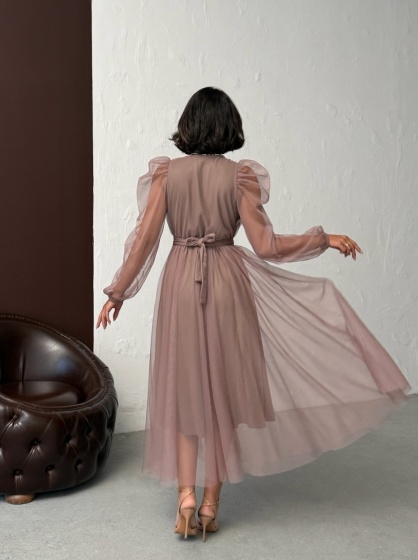 Rochie eleganta lunga cu accesoriu in talie din tull - Img 3