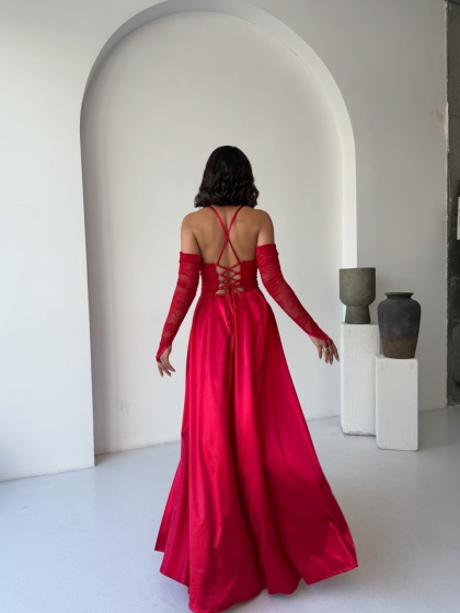 Rochie eleganta lunga cu accesoriu manusi - Img 2