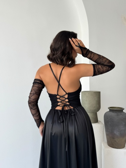 Rochie eleganta lunga cu accesoriu manusi - Img 2