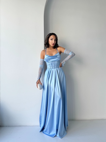 Rochie eleganta lunga cu accesoriu manusi - Img 7