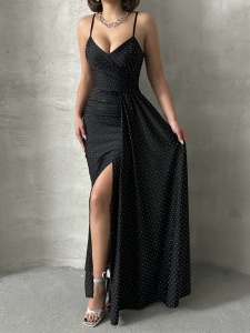 Rochie eleganta lunga cu bretele accesorizata cu strasuri - Img 6