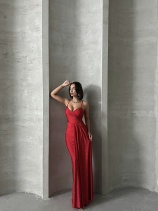 Rochie eleganta lunga cu bretele accesorizata cu strasuri - Img 4