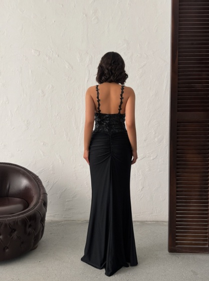 Rochie eleganta lunga cu broderie florală și paiete - Img 4