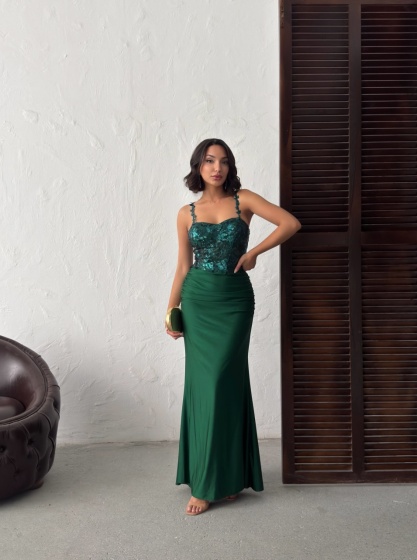 Rochie eleganta lunga cu broderie florală și paiete - Img 6