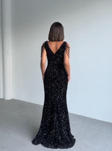 Rochie eleganta lunga cu paiete si lantisoare pe umeri - Img 2