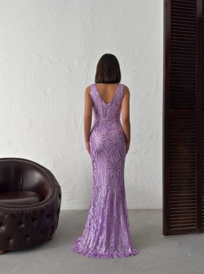 Rochie eleganta lunga cu paiete si pene - Img 3