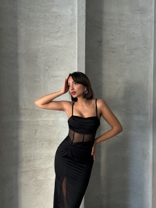 Rochie eleganta lunga din lycra cu tul accesorizata cu strasuri - Img 7