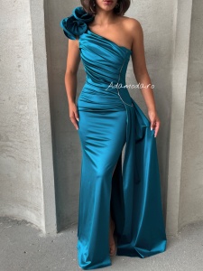 Rochie eleganta lunga din satin cu accesoriu pampon - Img 6