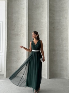 Rochie eleganta lunga din tul cu anchior petrecut - Img 5