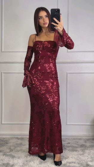 Rochie eleganta lunga din tull accesorizata cu paiete - Img 3
