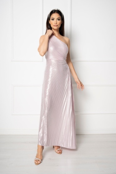Rochie eleganta lunga plisata cu aspect lucios - Img 2