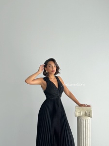 Rochie eleganta lunga plisata cu insertii sclipitoare - Img 8