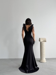 Rochie eleganta lunga tip sirena accesorizata cu lantisoare - Img 2
