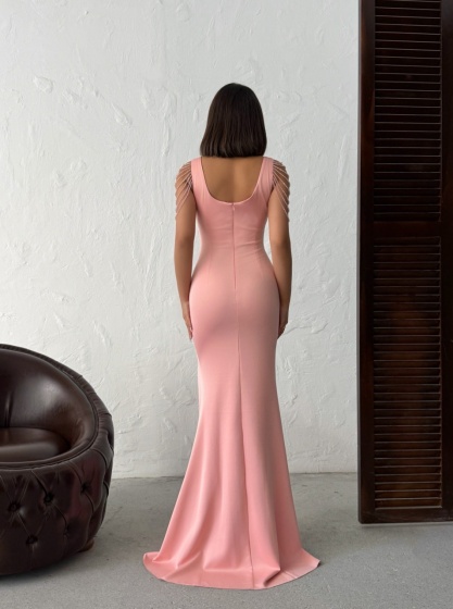 Rochie eleganta lunga tip sirena accesorizata cu lantisoare - Img 3