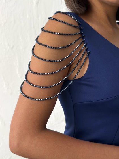 Rochie eleganta lunga tip sirena accesorizata cu lantisoare - Img 2