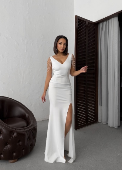 Rochie eleganta lunga tip sirena accesorizata cu lantisoare - Img 2