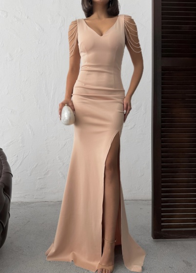 Rochie eleganta lunga tip sirena accesorizata cu lantisoare - Img 4