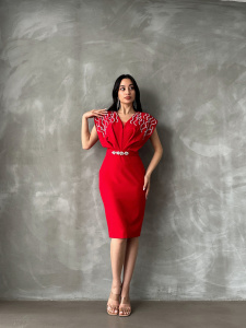 Rochie eleganta midi accesorizata cu strasuri - Img 5