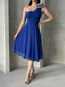 Rochie eleganta midi din voal cu accesorizata cu pampon - Img 4