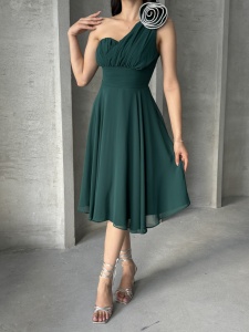 Rochie eleganta midi din voal cu accesorizata cu pampon - Img 4