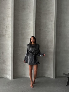 Rochie eleganta scurta cu maneca lunga si cordon in talie - Img 6