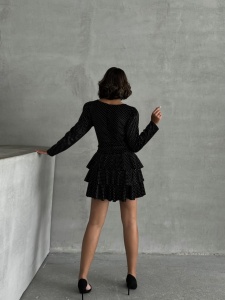 Rochie eleganta scurta din catifea cu volane - Img 2