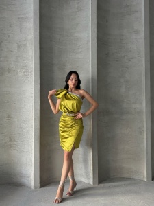 Rochie eleganta scurta din satin cu strasuri - Img 5