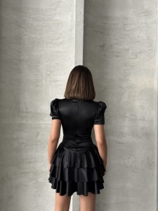 Rochie eleganta scurta din satin cu volane - Img 3