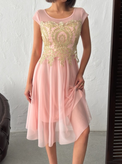 Rochie eleganta scurtă din tull cu insertii aurii - Img 2
