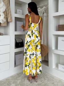 Rochie lunga cu imprimeu de lamaie - Img 2