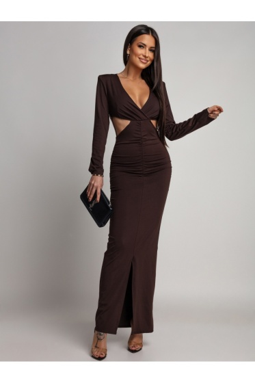 Rochie lungă din lycra cu decolteu în V, și accesoriu pampon  - Img 2
