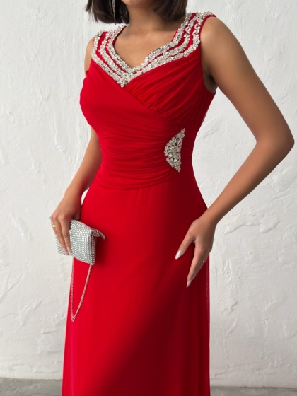 Rochie lunga din tull accesorizata cu strasuri - Img 2