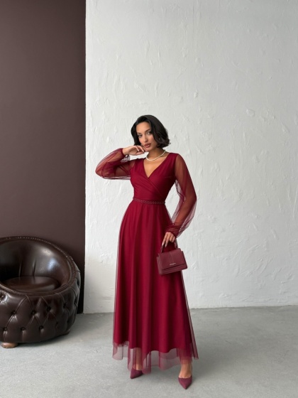 Rochie lunga din tull cu accesoriu in talie - Img 7